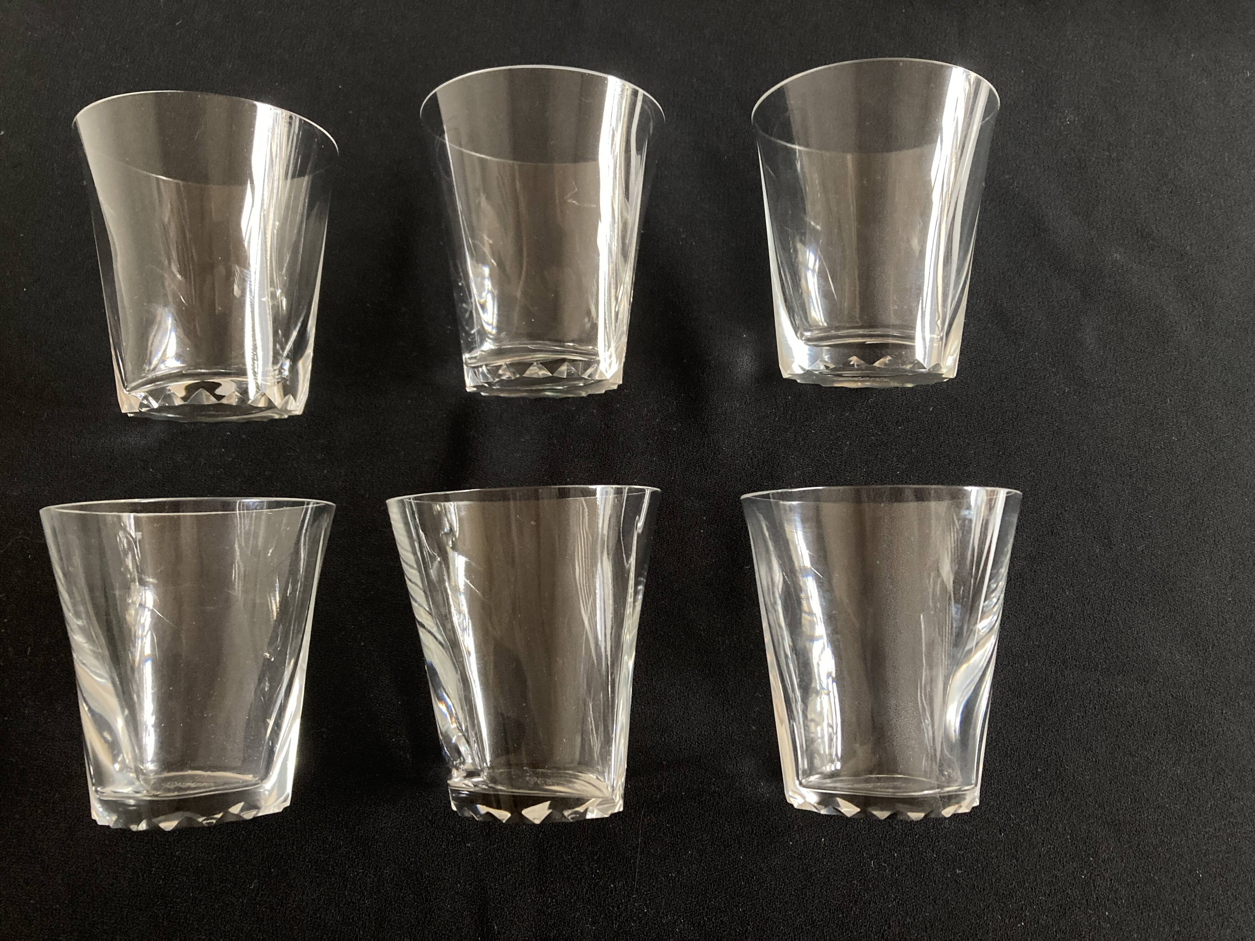 Set of 6 Lalique modernist glasses 1960 Kent crystal tumblers.