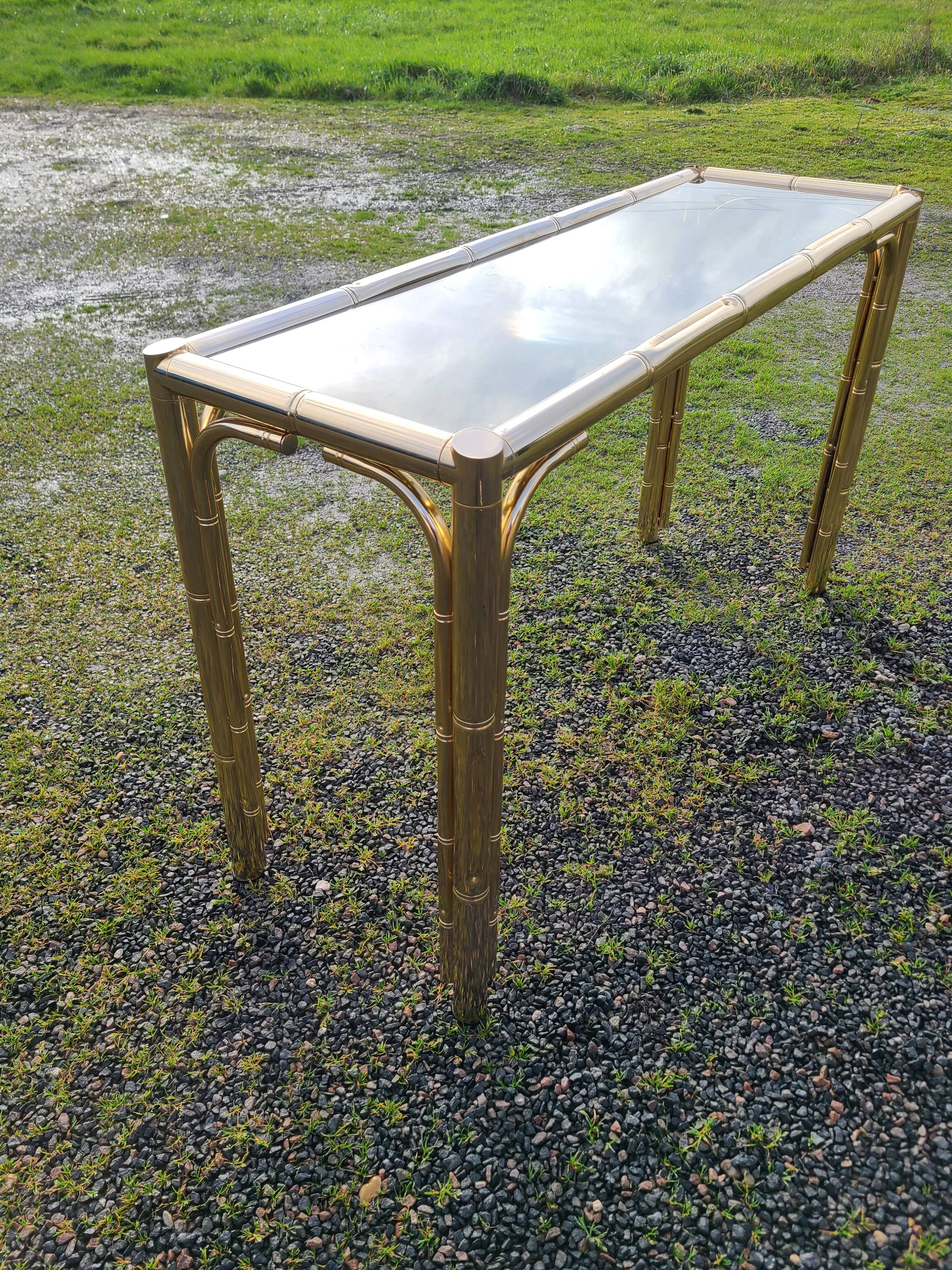 Gold console and vintage smoked glass, imitation bamboo 1970