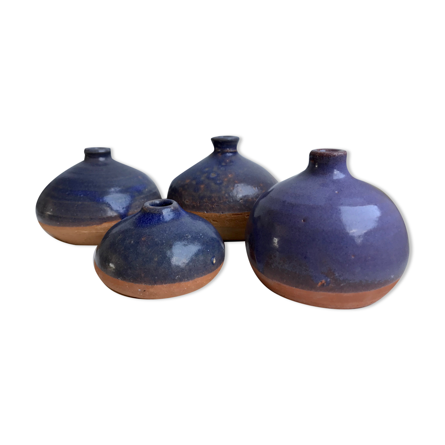Lot de 4 petits vases en grès vernissés violets années 70