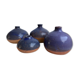 Set of 4 small purple glazed sandstone vases 70s