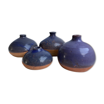 Lot de 4 petits vases en grès vernissés violets années 70