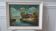 Tableau huile sur toile maison et rivière vintage
