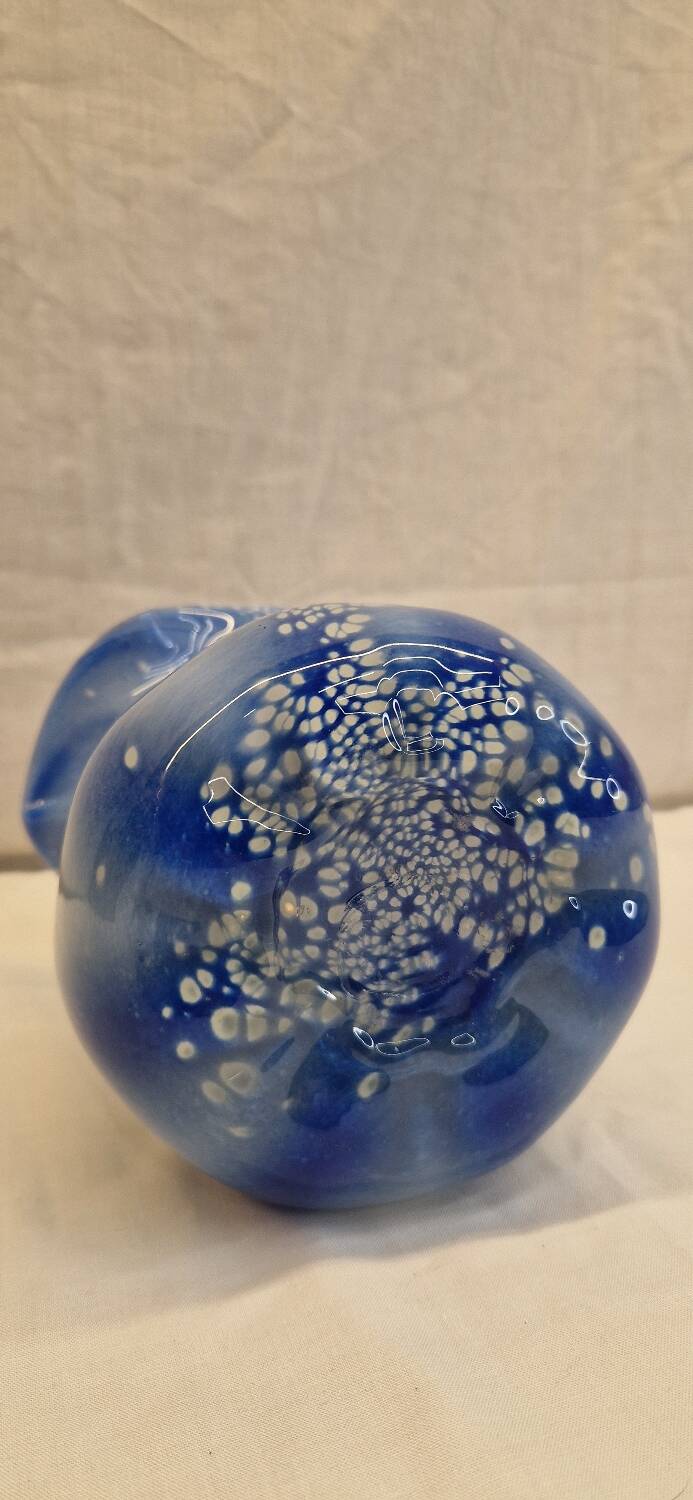 Vase ancien verre soufflé Bleu et blanc rétro vintage