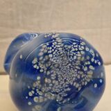 Vase ancien verre soufflé Bleu et blanc rétro vintage