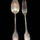 Fork and soup spoon in silver metal in their box from the brand "CERAVER OSTEAL"