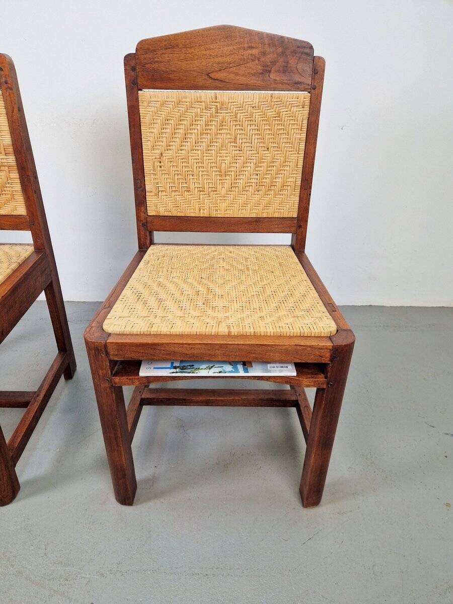 Dutch Art Deco Haagse School Oak and Rattan Webbing Chairs, 1930s, Set of 2