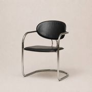 Set of eight cantilever chairs in black faux leather and chrome steel — c. 1980