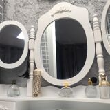 Cabinet desk dressing table white lacquered wood romantic style triptych mirror chic
