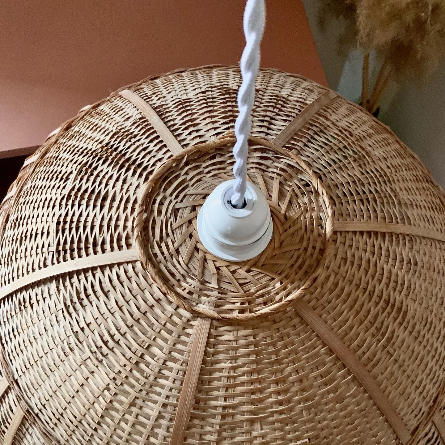 Vintage braided wicker pendant lamp