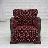 1960s, Danish armchair, cherry-red furniture velour, oak wood.