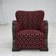 Fauteuil danois des années 1960, revêtement en velours rouge cerise, bois de chêne.