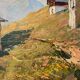 Old painting, Swiss mountain landscape signed H Herzer, mid-XX century