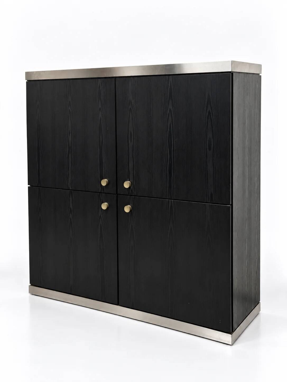 Black ash and steel bar cabinet, 1970s