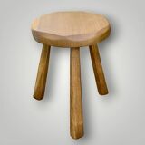 Antique solid oak tripod stool – brutalist style
