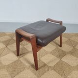 Leather and teak footrest Arne Wahl Iversen, Denmark 1960