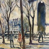 Tableau ancien , aquarelle de l´arc de triomphe signée , XX siècle