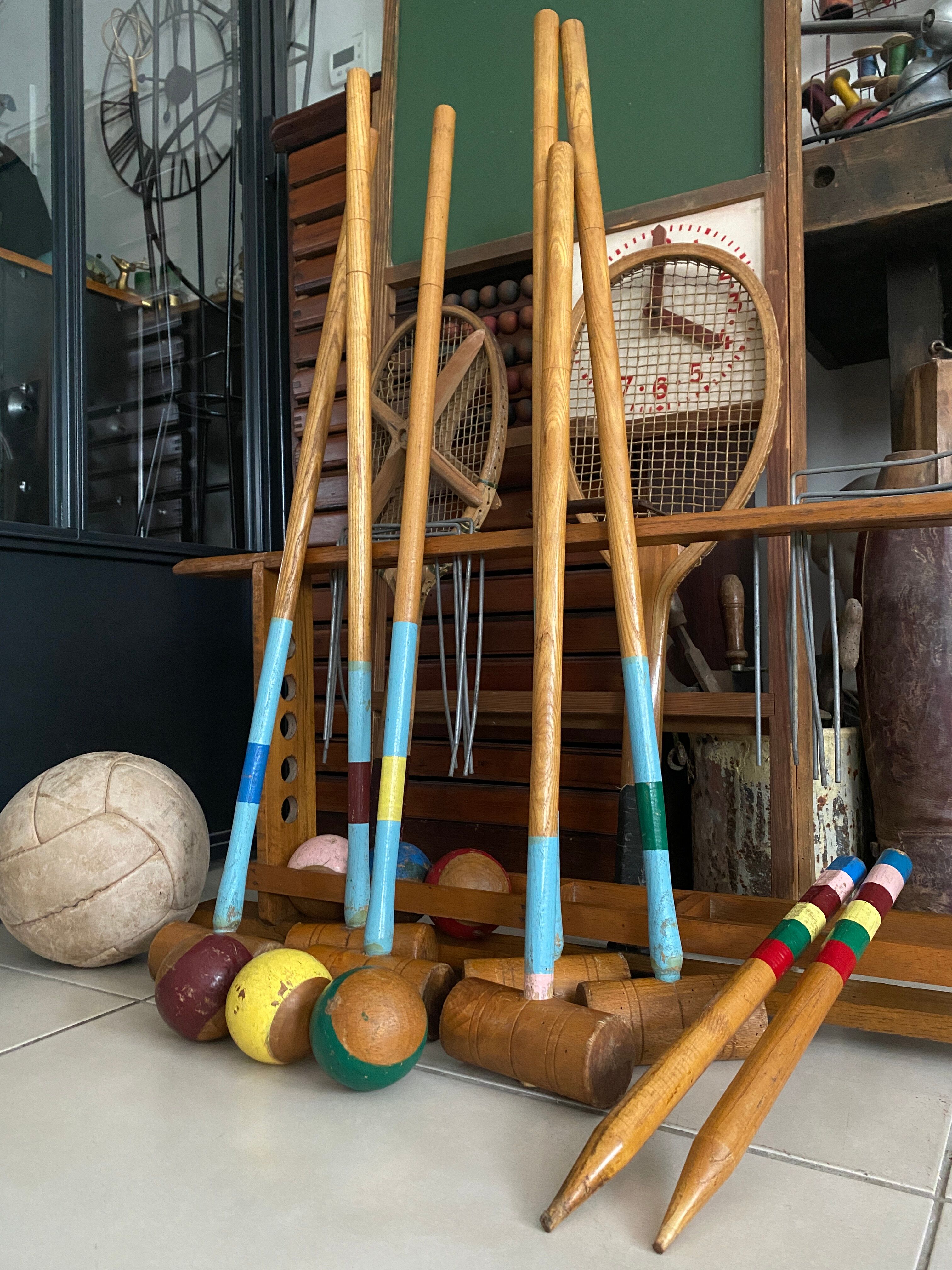 Old wooden croquet game