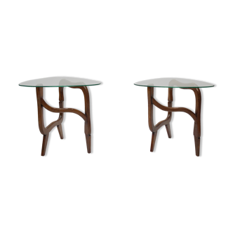 Tables d’appoint en teck polymorphe et verre des années 1950 mi-siècle vintage italien