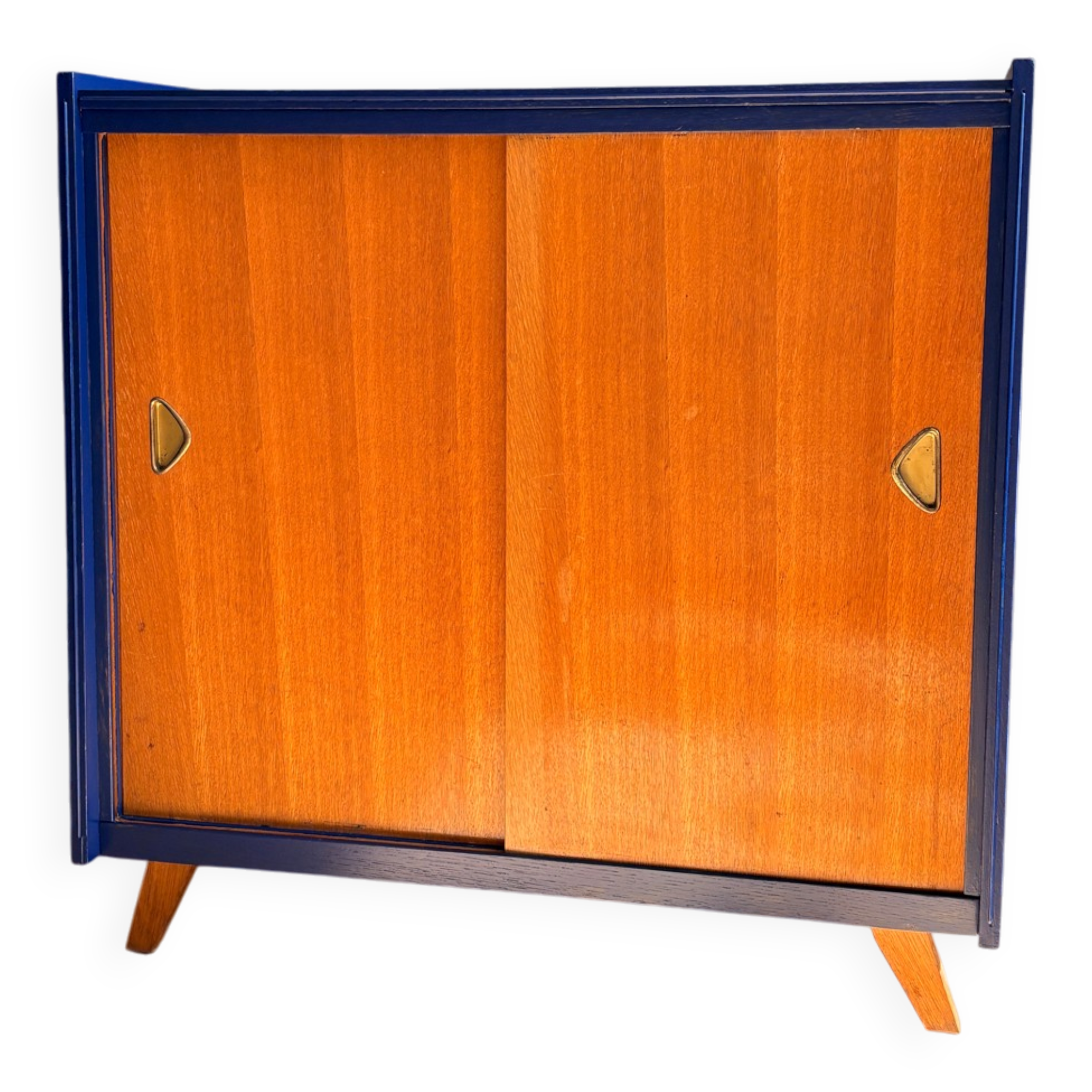Buffet pieds compas bleu nuit & bois brut