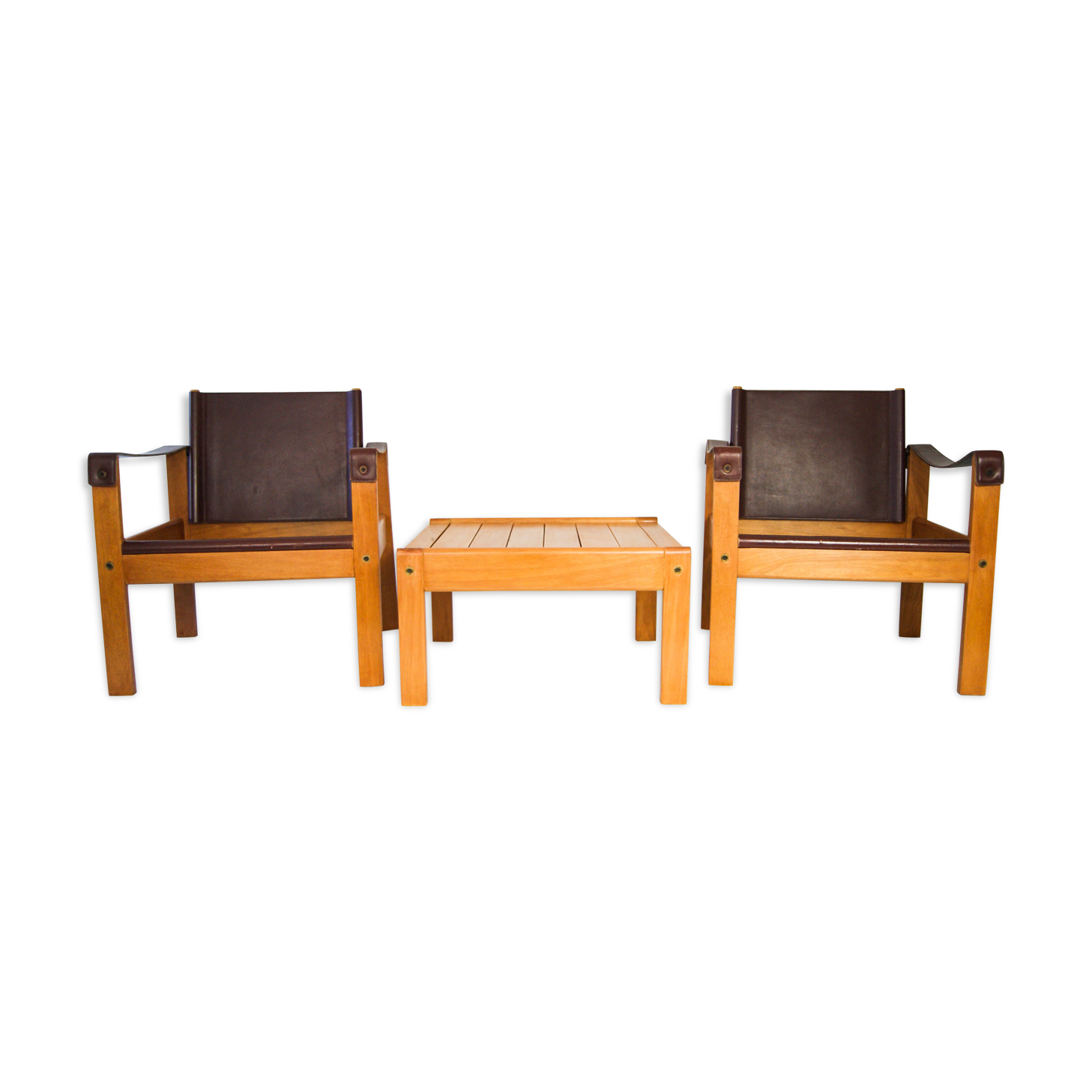 Karl Heinz Bergmiller For Escriba, Pair of Safari Leather Armchairs and Matching Coffee Table
