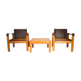 Karl Heinz Bergmiller For Escriba, Pair of Safari Leather Armchairs and Matching Coffee Table