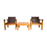 Paire de fauteuils en cuir Safari et table à café assortie Karl Heinz Bergmiller pour Escriba