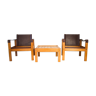 Karl Heinz Bergmiller For Escriba, Pair of Safari Leather Armchairs and Matching Coffee Table