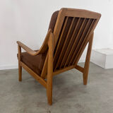 Ancien fauteuil scandinave design années 60 en hêtre massif vintage