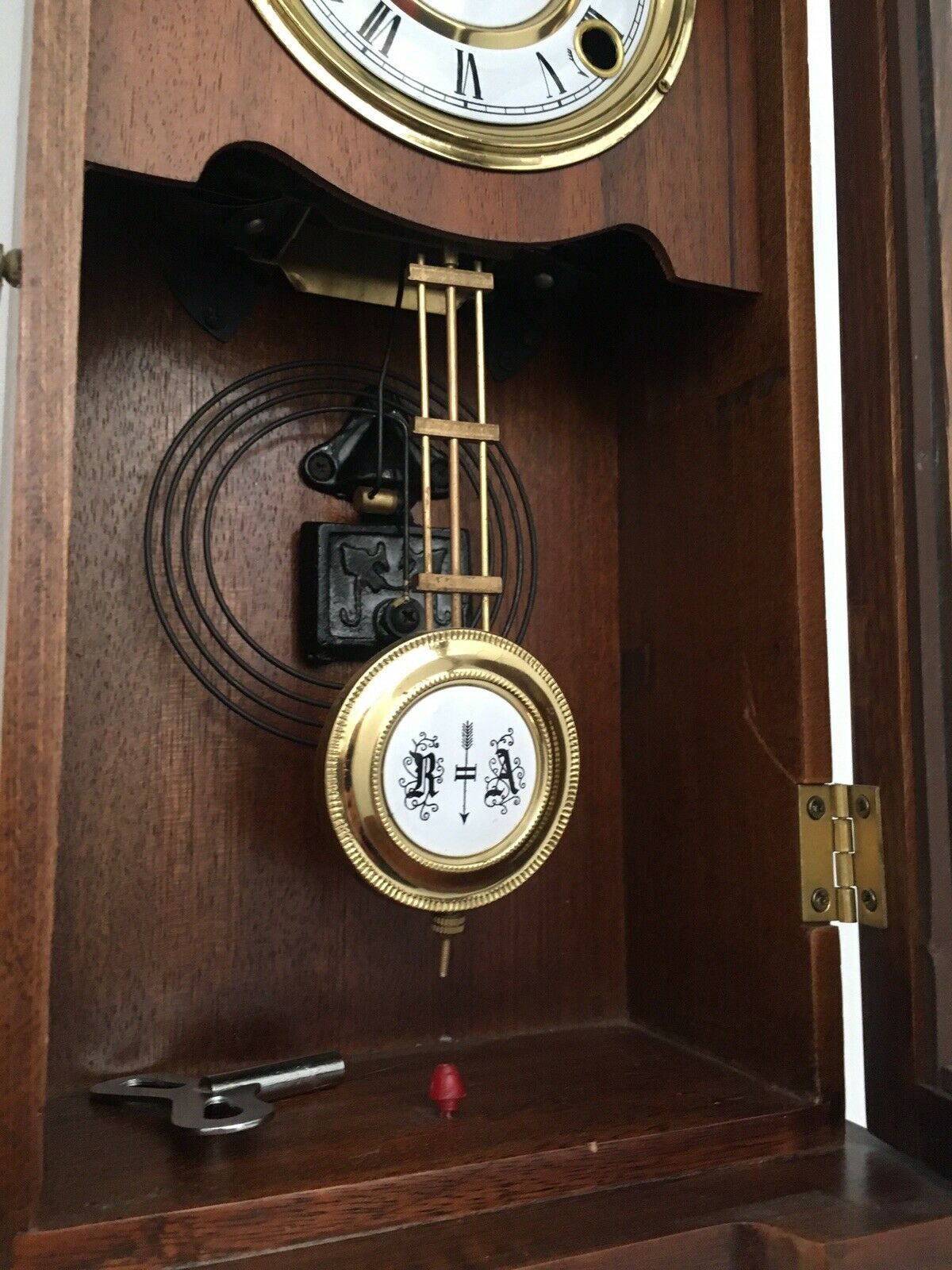 Mid Century Vintage Victorian Style Wall Clock Wood Case,Chime, in Working order