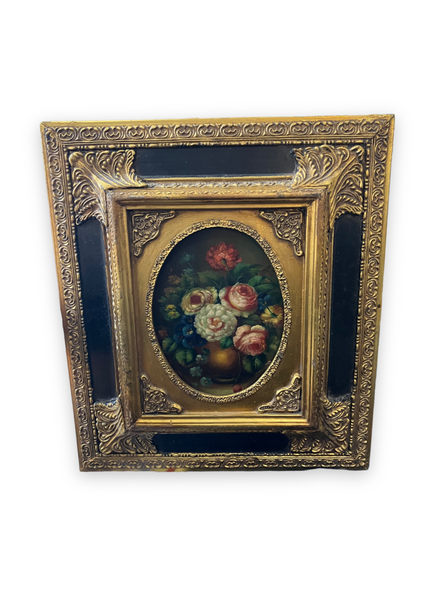 Oil on panel, painting on wood depicting a bouquet of flowers