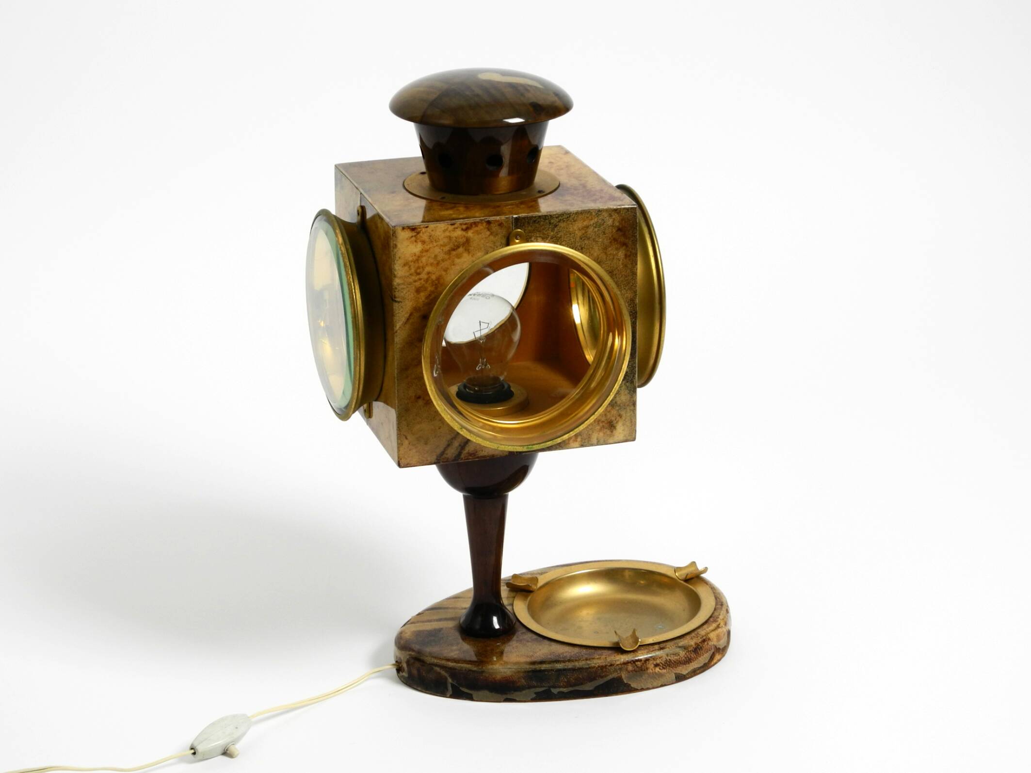 Mid Century italian table lamp with ashtray like a lantern by Aldo Tura