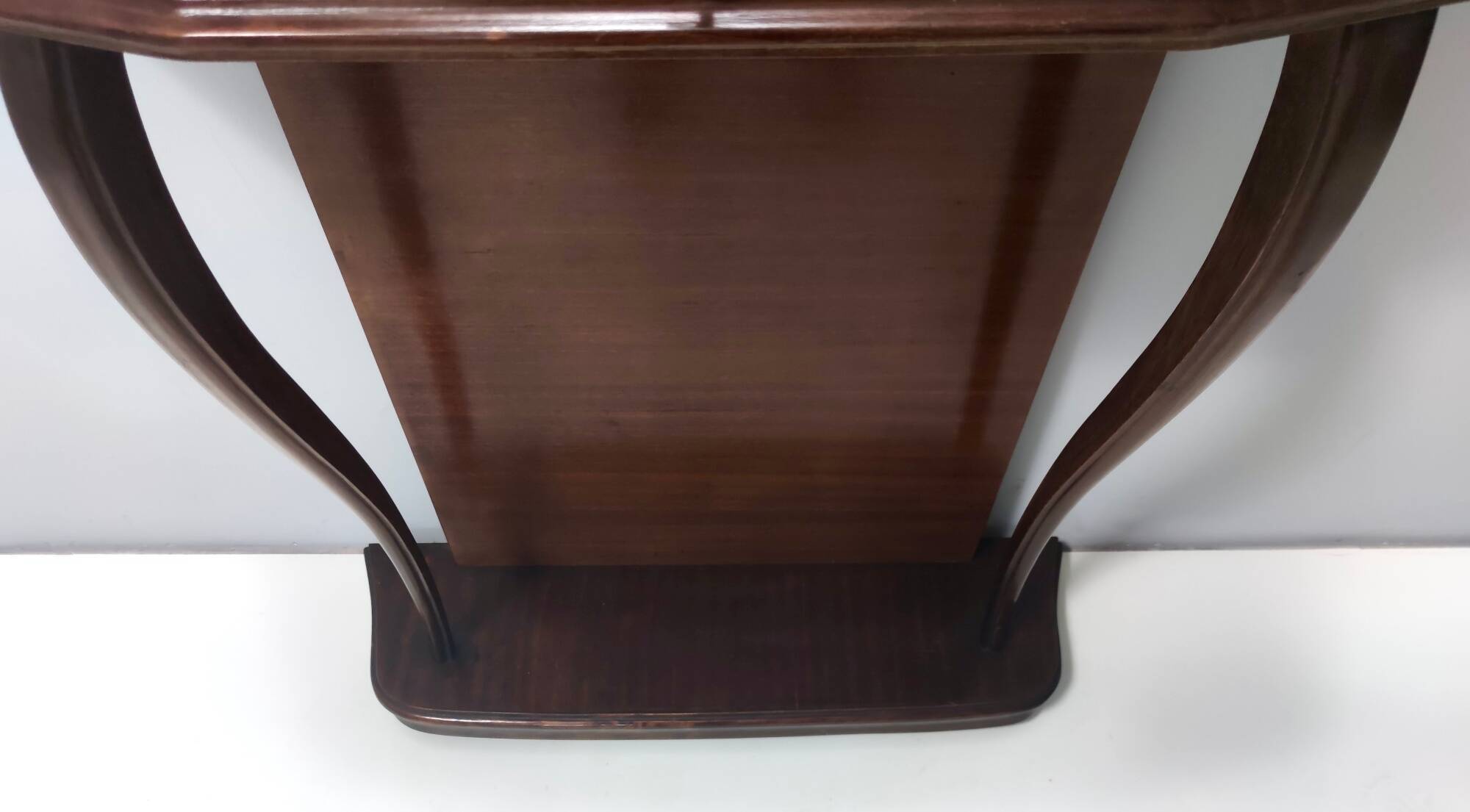 Beech and Walnut Root Console Table with an Orange Glass Top, Italy