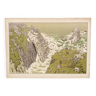 Lithograph by Henri Rivière La Falaise - Aspects of Nature