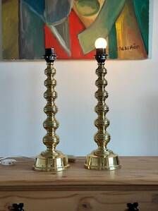 Pair of Mid-Century Brass Lamps by Enco, Sweden