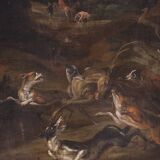 Peinture italienne antique d'une scène de chasse au cerf du XVIIIe siècle