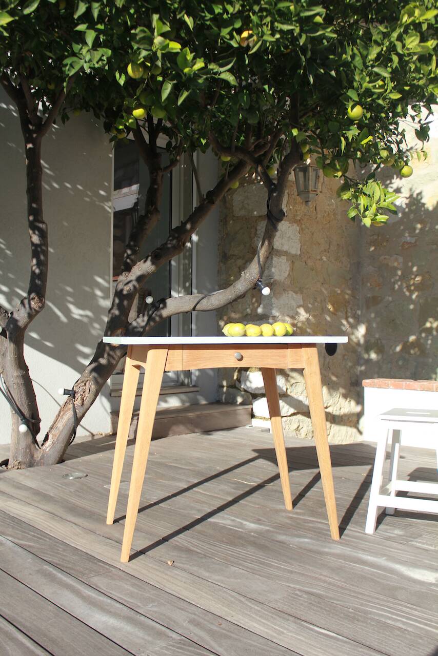 Vintage desk table with compass legs