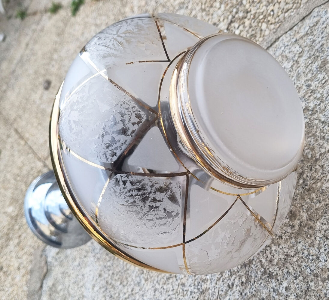 ceiling lamp, aluminum and chiseled glass, vintage, 50s