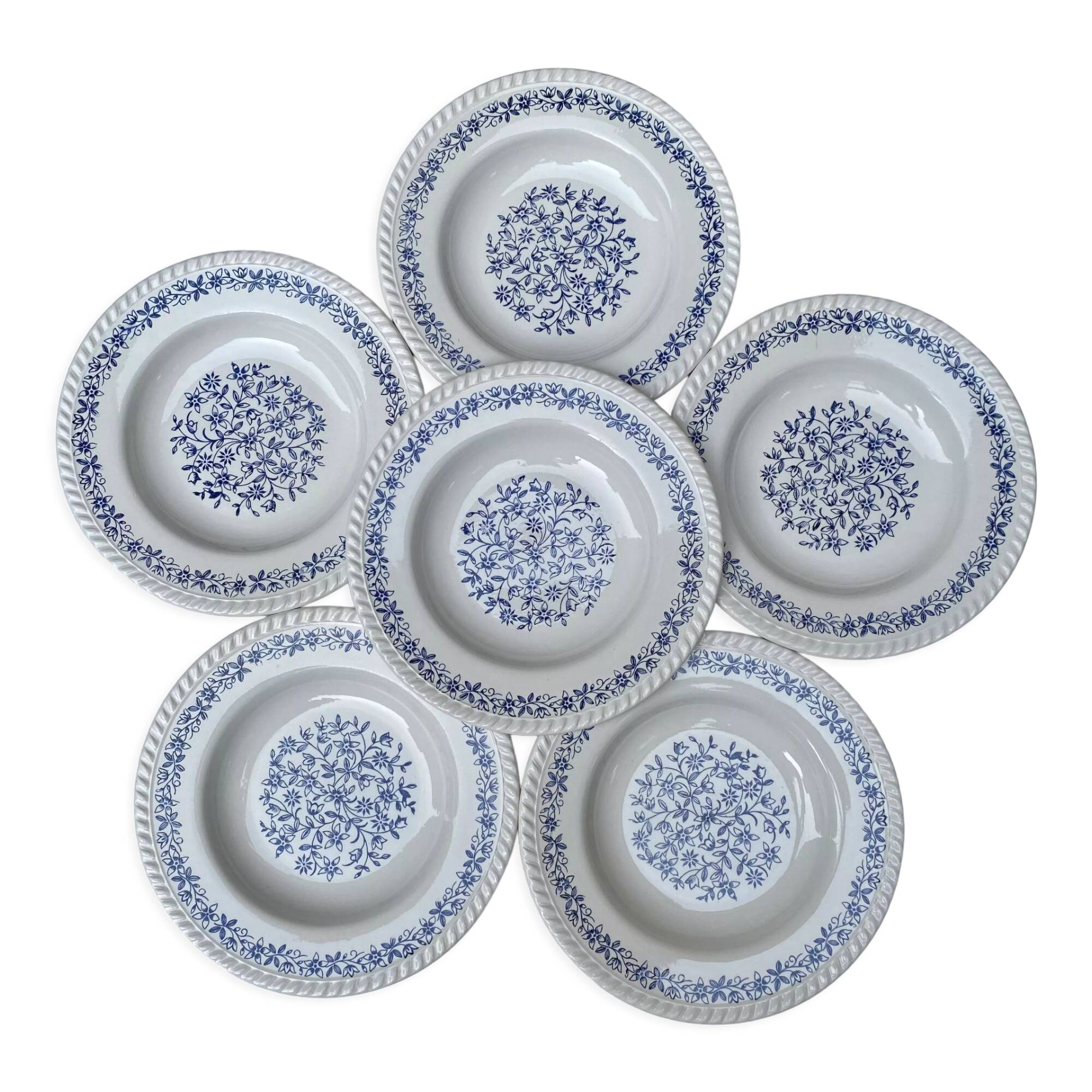 6 hollow plates blue flowers