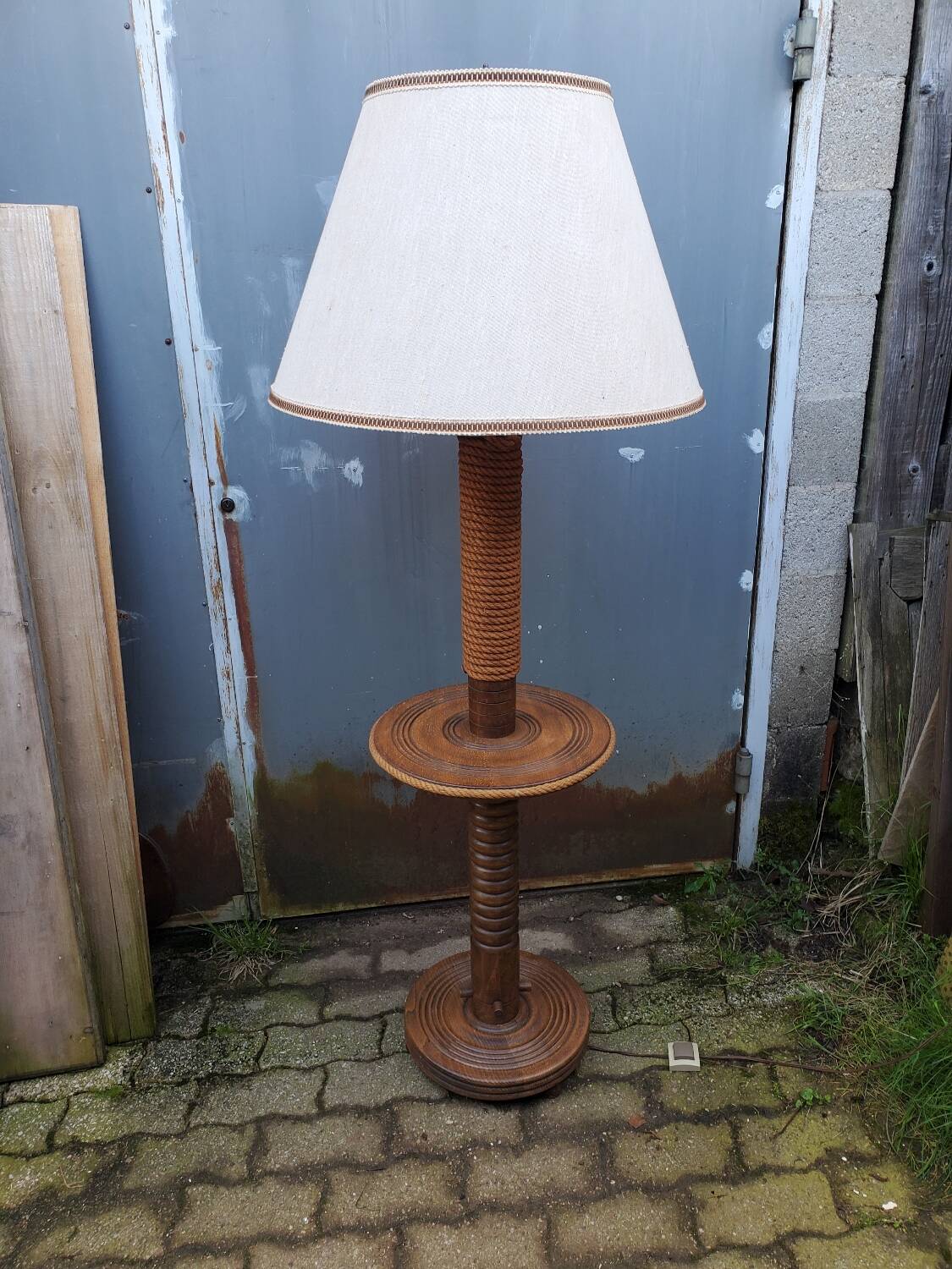 Turned wood and rope floor lamp in the Charles Dudouyt style