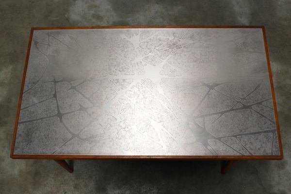 Large metal carved coffee table by Heinz Lilienthal