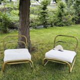 Pair of rattan and fabric armchairs, 1960s
