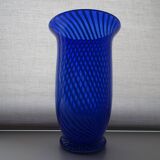Murano spiral cobalt blue blown glass vase