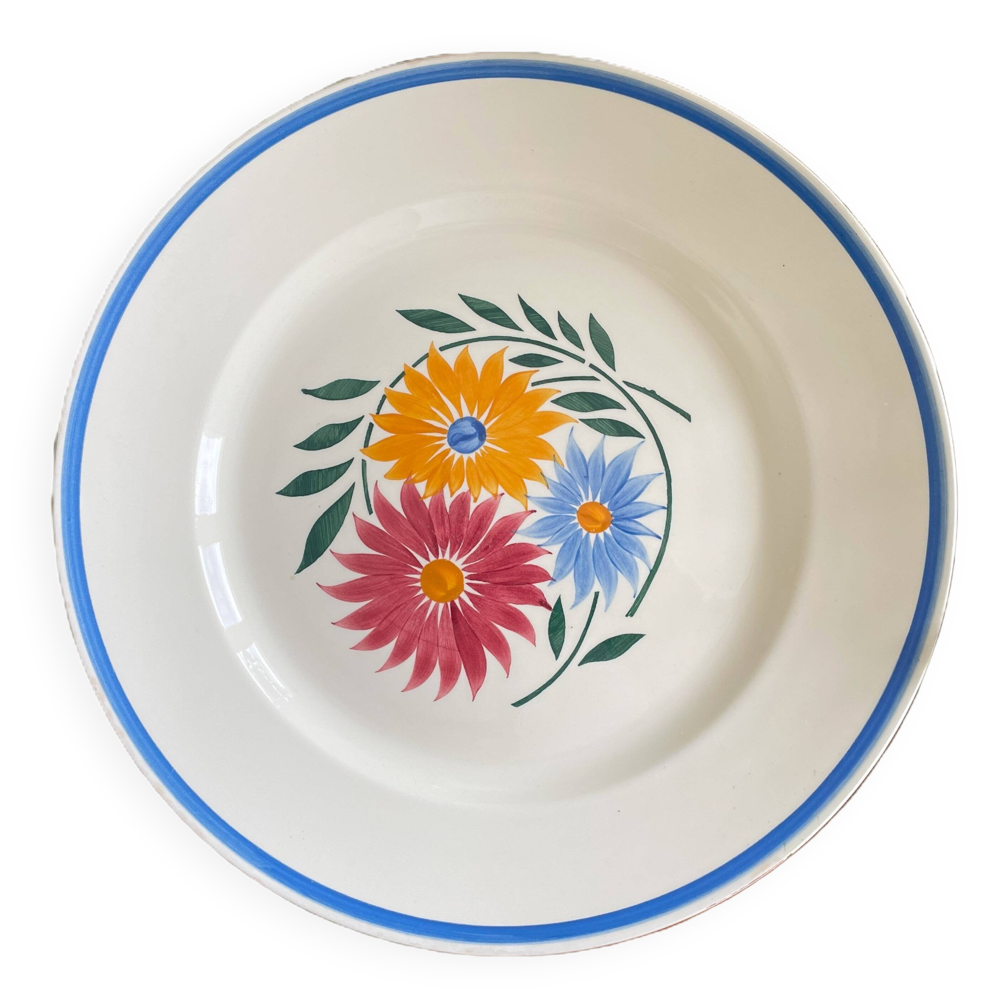 Large round antique earthenware dish from Choisy-le-Roi