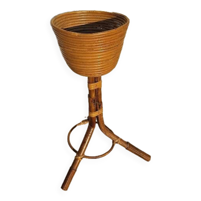 PORTE POT DE FLEUR EN ROTIN 1960