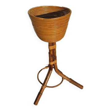 PORTE POT DE FLEUR EN ROTIN 1960