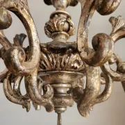 Xl Large Vintage Regency Mid Century Louis XV Baroque Rococo Hand Painted Carved Wood 8 Light Chandelier Floral, Italy, Florence 1920 1950
