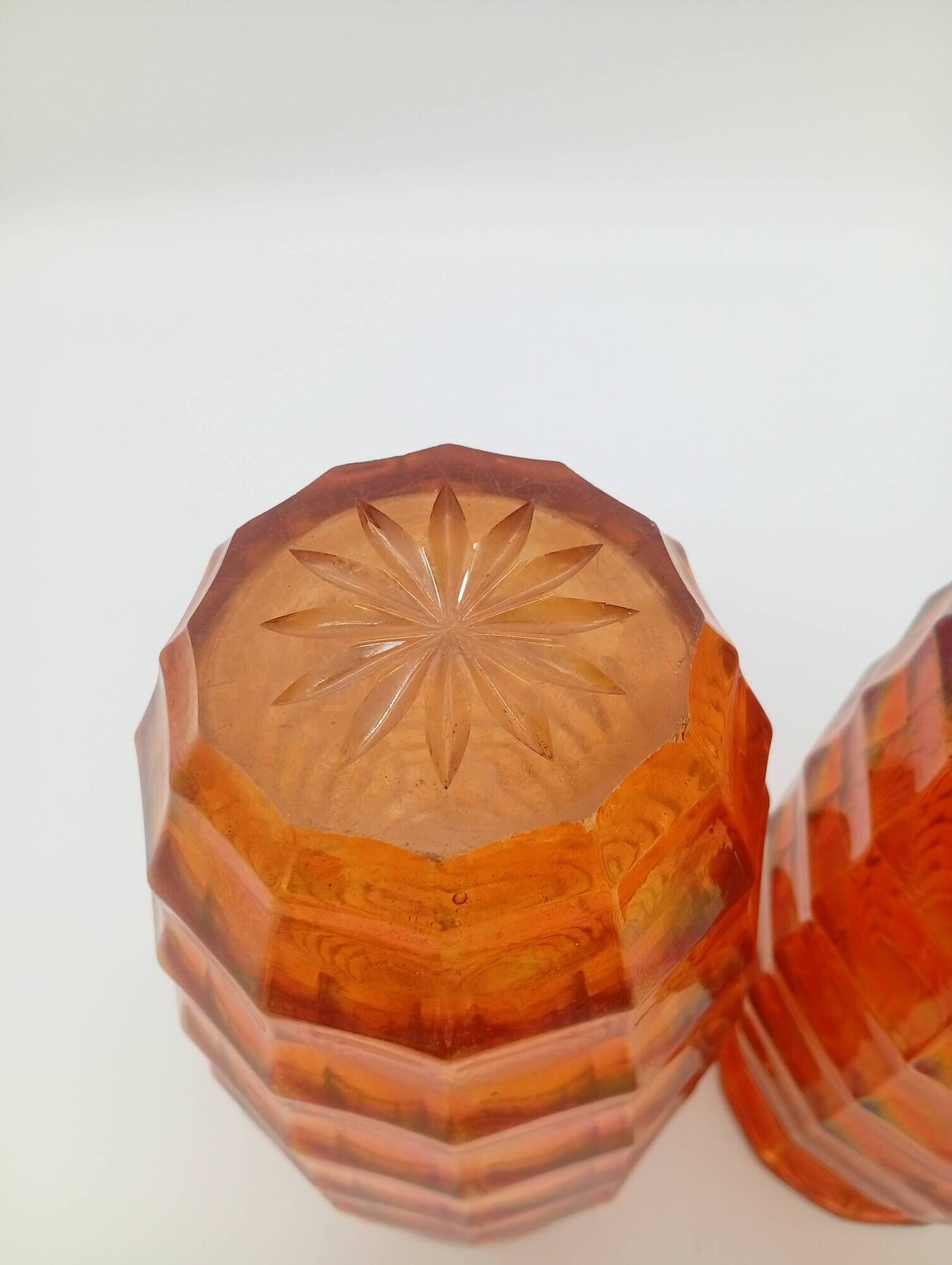Paire Vases Art Déco Josef Invald Carnival Marigold Orange Irisé Jacobean