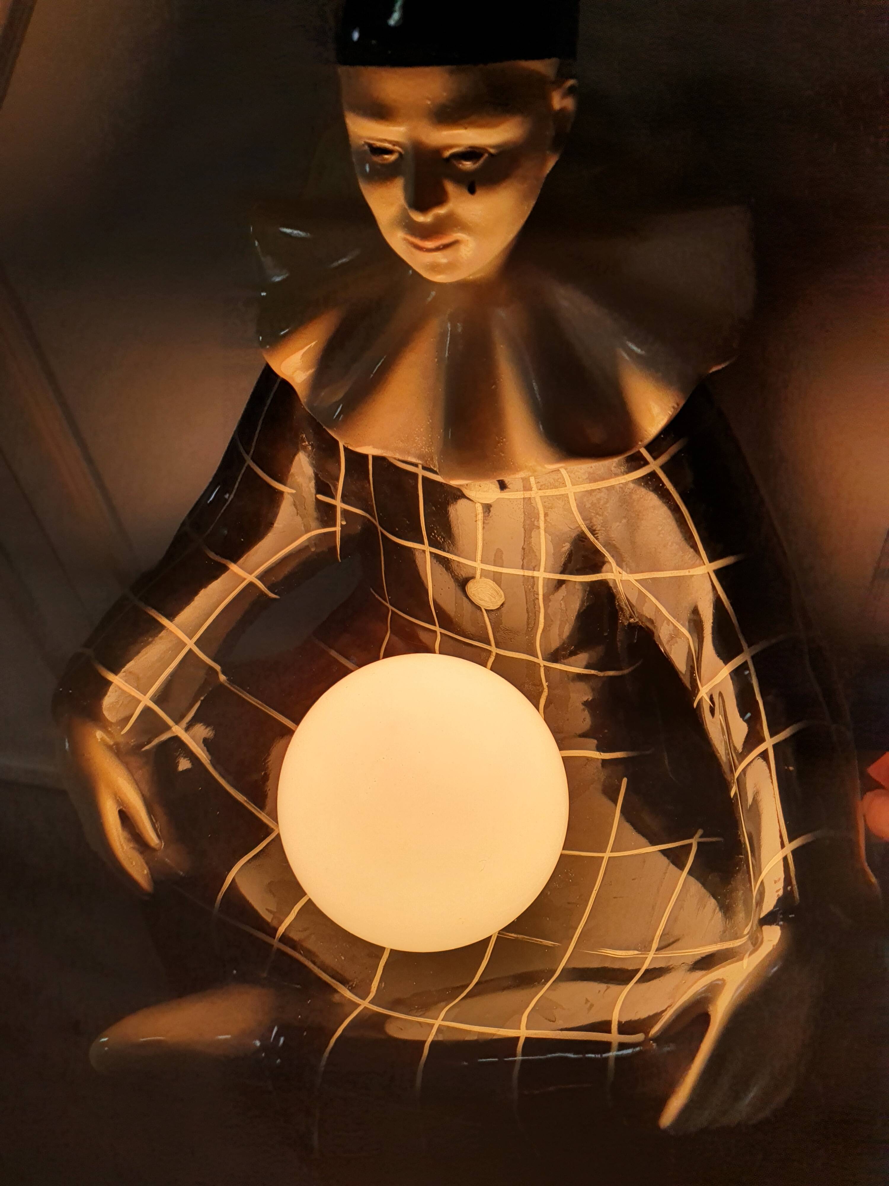 Large vintage Pierrot bedside lamp or table lamp from the 50s/60s 1950s with black tiles