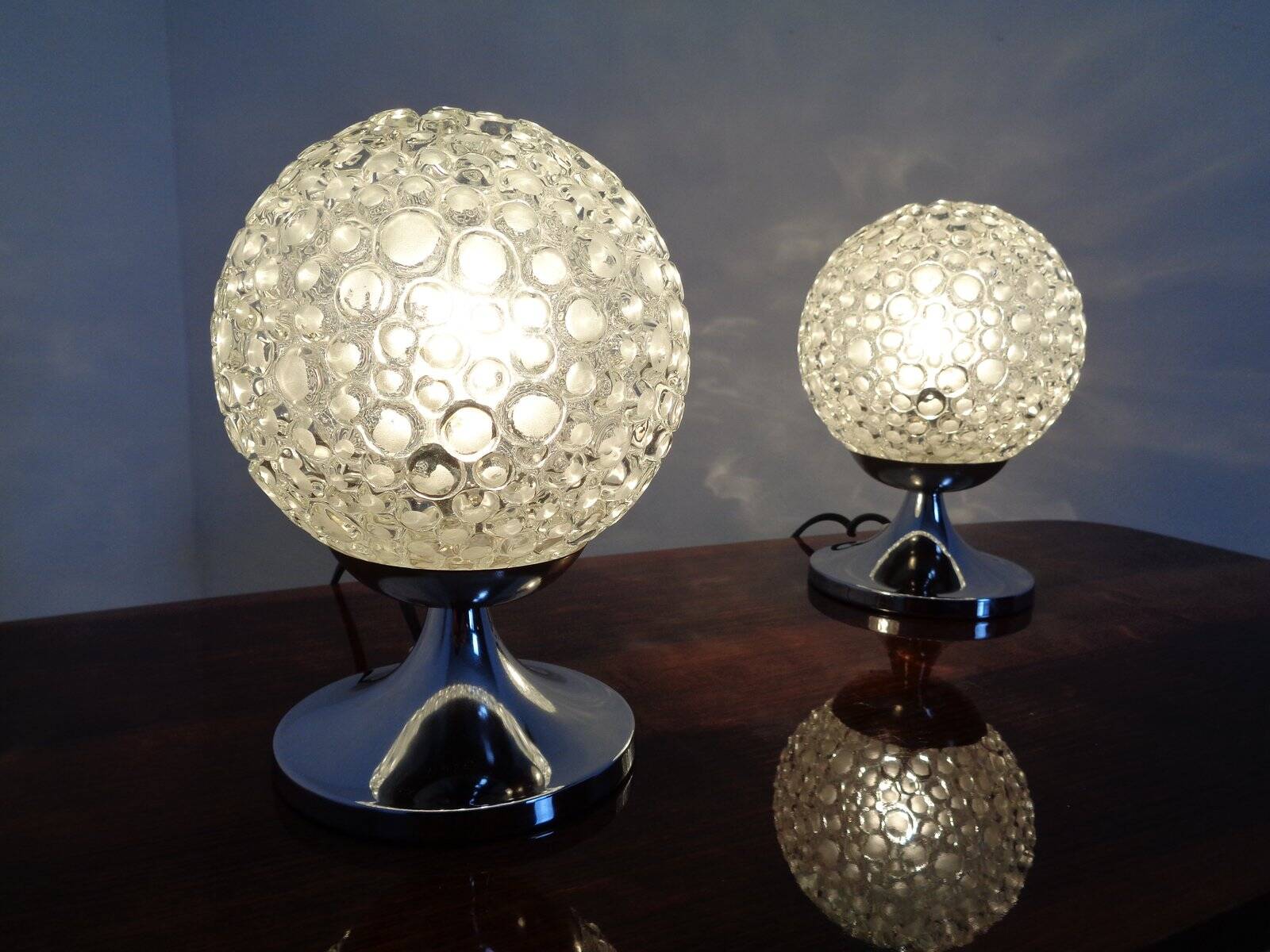 Glass Bubble Table Lamps, 1970s, Set of 2