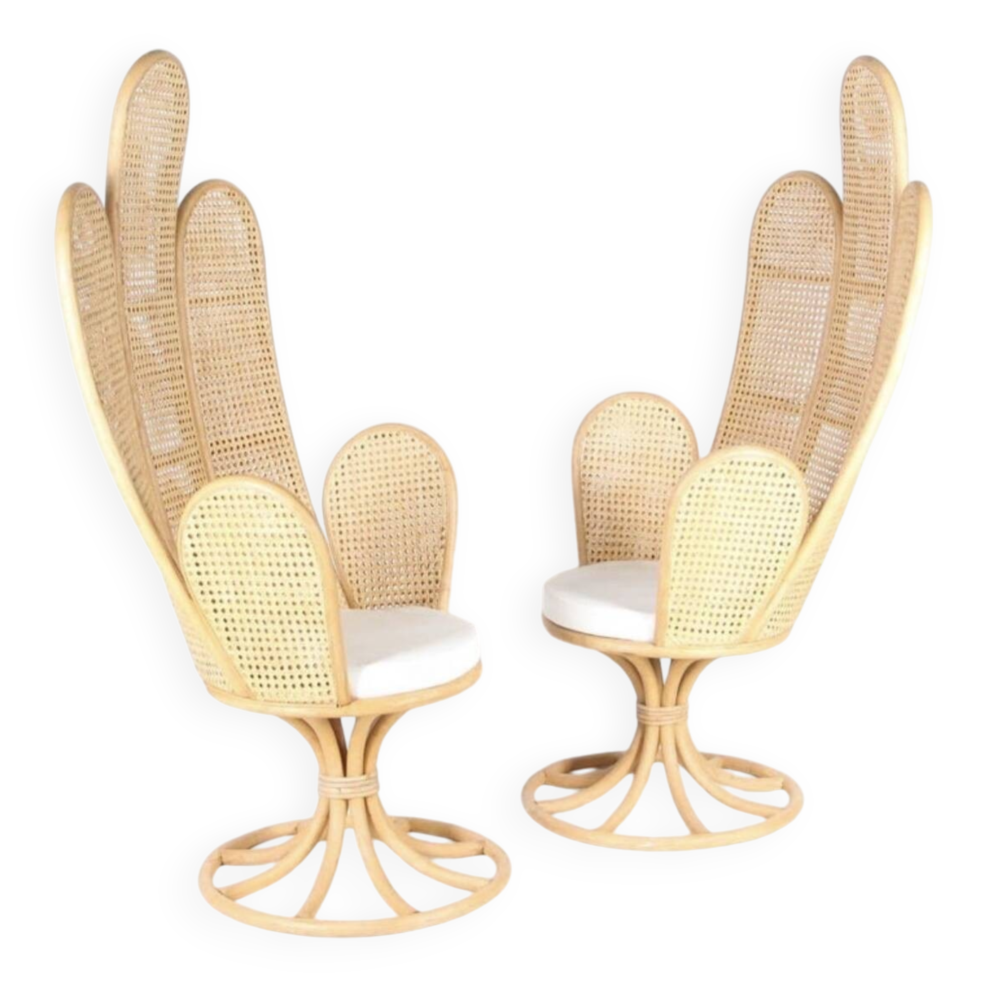Pair of rattan and cane armchairs